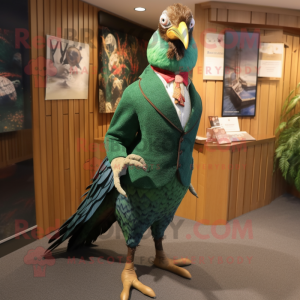 Green Pheasant mascot costume character dressed with a Trousers and Ties