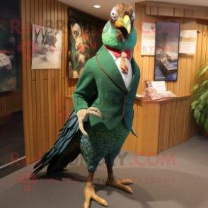 Green Pheasant mascot costume character dressed with a Trousers and Ties