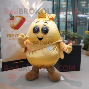 Gold Potato mascot costume character dressed with a V-Neck Tee and Brooches