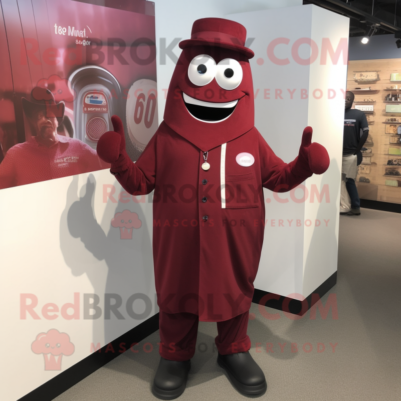 Maroon Aglet mascot costume character dressed with a Cardigan and Cufflinks