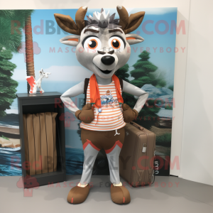 Silver Deer mascot costume character dressed with a Board Shorts and Brooches