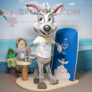 Silver Deer mascot costume character dressed with a Board Shorts and Brooches