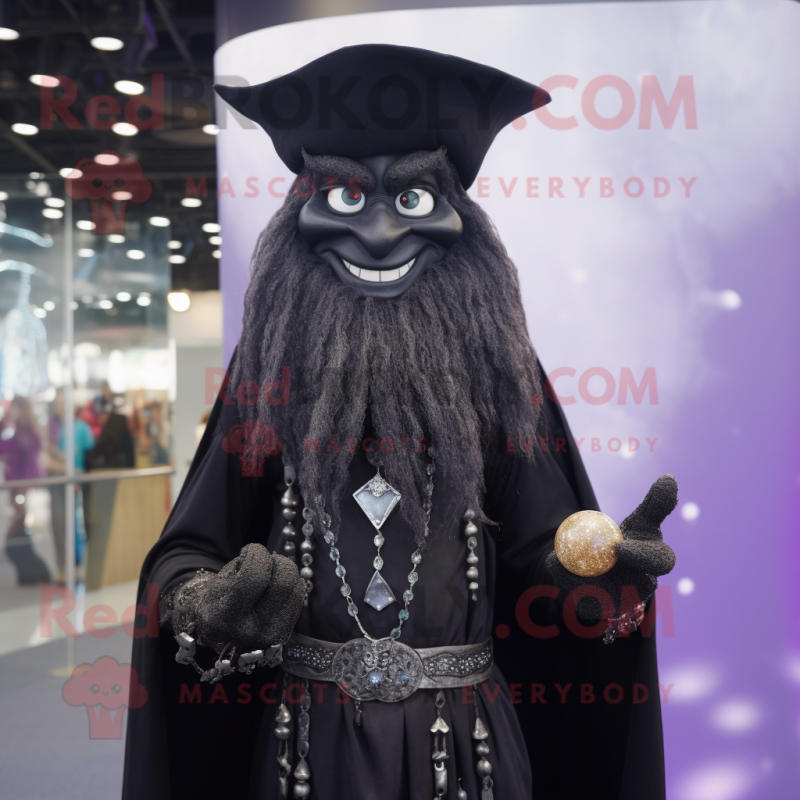 Black Wizard mascot costume character dressed with a Dress Shirt and Necklaces