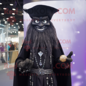 Black Wizard mascot costume character dressed with a Dress Shirt and Necklaces