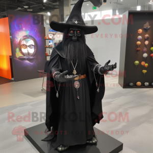 Black Wizard mascot costume character dressed with a Dress Shirt and Necklaces