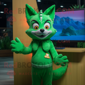 Green Fox mascot costume character dressed with a Swimwear and Mittens