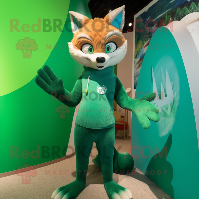 Green Fox mascot costume character dressed with a Swimwear and Mittens