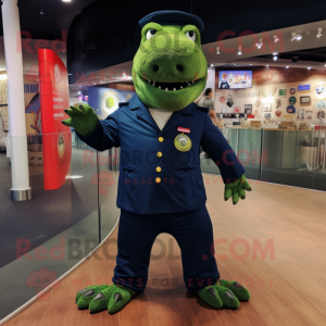 Navy Crocodile mascot costume character dressed with a Trousers and Foot pads
