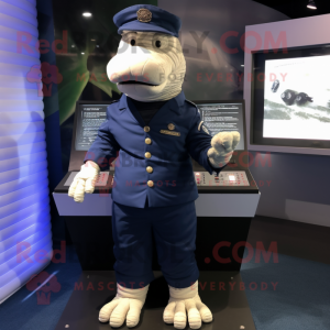 Navy Crocodile mascot costume character dressed with a Trousers and Foot pads