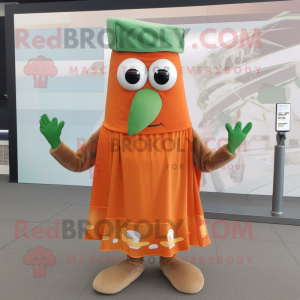 Rust Zucchini mascot costume character dressed with a Midi Dress and Scarf clips