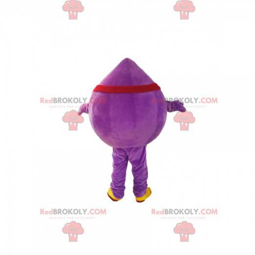 Mascotte goccia viola con una bandiera rossa. - Redbrokoly.com