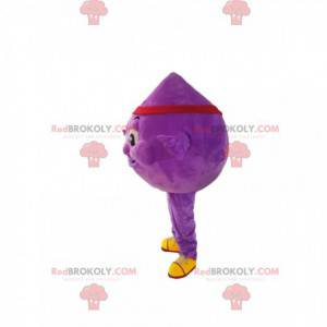 Mascote da gota roxa com uma bandeira vermelha. - Redbrokoly.com