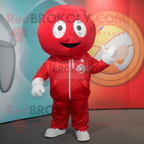 Red Volleyball Ball mascot costume character dressed with a Windbreaker and Pocket squares