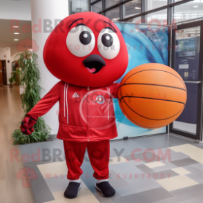 Red Volleyball Ball mascot costume character dressed with a Windbreaker and Pocket squares