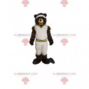 Medvěd maskot v bílém sportovním oblečení. Medvědí kostým -