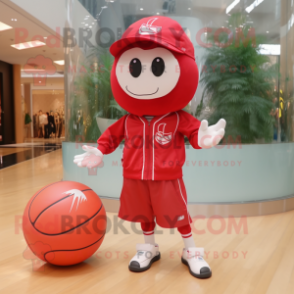Red Volleyball Ball mascot costume character dressed with a Windbreaker and Pocket squares