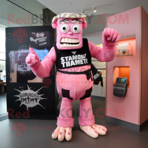 Pink Frankenstein'S Monster mascot costume character dressed with a T-Shirt and Cummerbunds