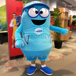 Blue Pho mascot costume character dressed with a Board Shorts and Shoe laces