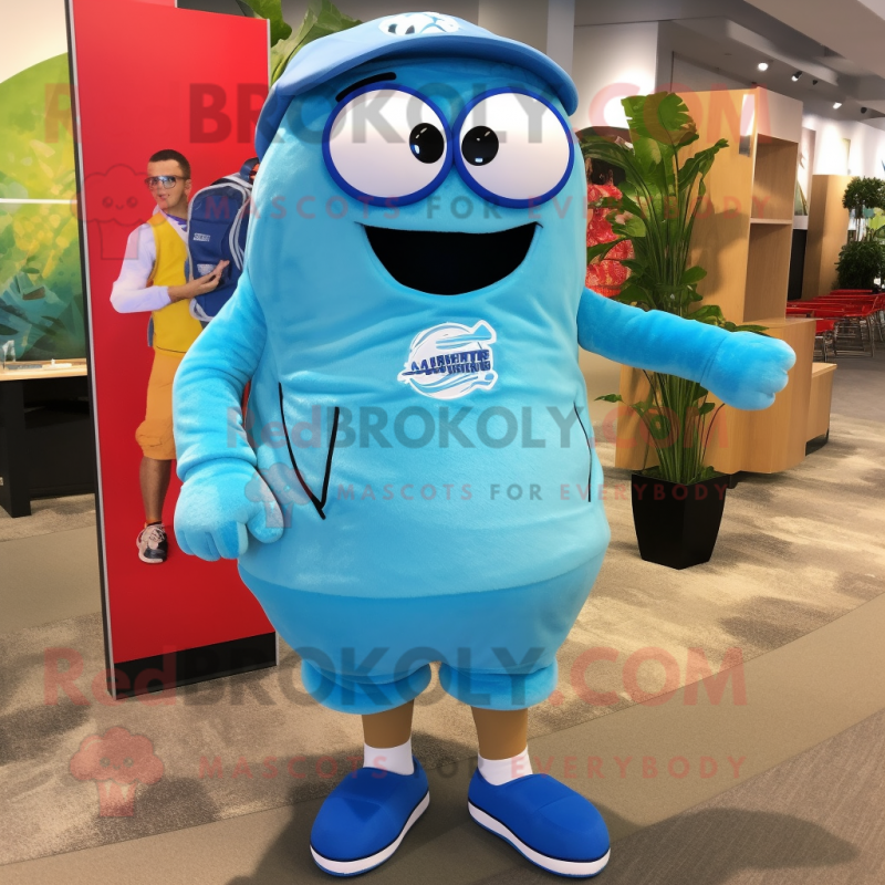 Blue Pho mascot costume character dressed with a Board Shorts and Shoe laces Blue Pho mascot costume character dressed with a Board Shorts and Shoe laces