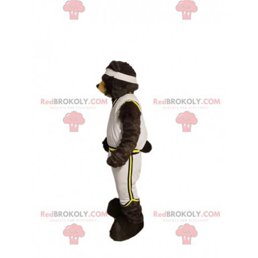 Bear mascotte in witte sportkleding. Beer kostuum -