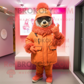 Pink Orange mascot costume character dressed with a Parka and Hats