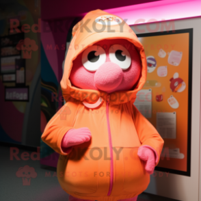 Pink Orange mascot costume character dressed with a Parka and Hats