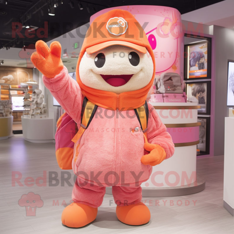 Pink Orange mascot costume character dressed with a Parka and Hats Pink Orange mascot costume character dressed with a Parka and Hats