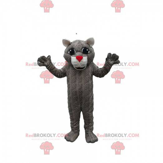 Mascotte leopardo con muso rosso. Costume da leopardo. -