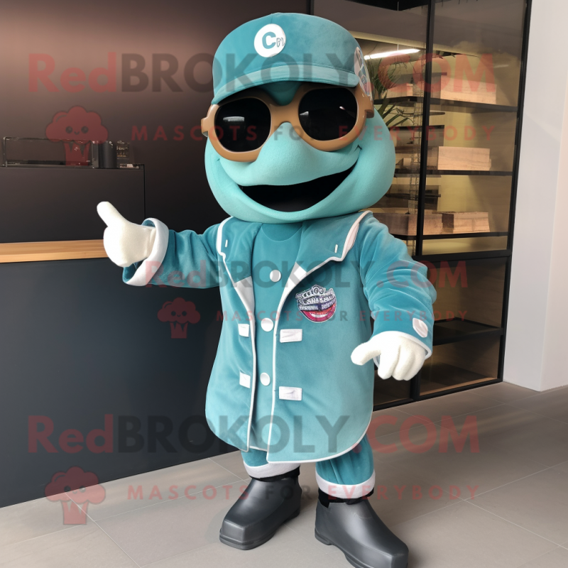 Teal Bbq Ribs mascot costume character dressed with a Jacket and Cufflinks Teal Bbq Ribs mascot costume character dressed with a Jacket and Cufflinks