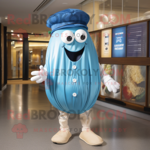 Blue Oyster mascot costume character dressed with a Henley Tee and Cummerbunds