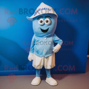 Blue Oyster mascot costume character dressed with a Henley Tee and Cummerbunds