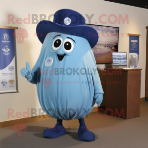 Blue Oyster mascot costume character dressed with a Henley Tee and Cummerbunds
