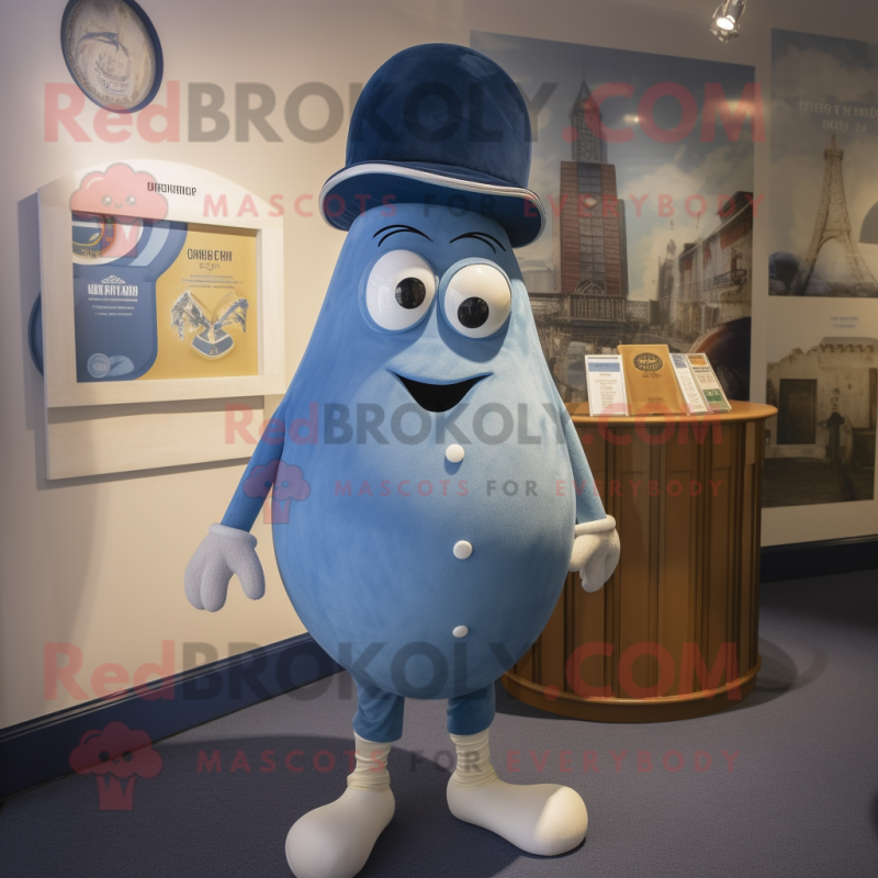 Blue Oyster mascot costume character dressed with a Henley Tee and Cummerbunds