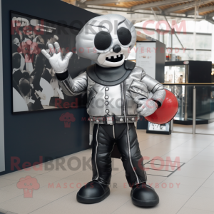Silver Mime mascot costume character dressed with a Biker Jacket and Wallets