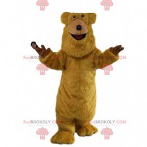 Mascotte dell'orso bruno molto allegra. Costume da orso -