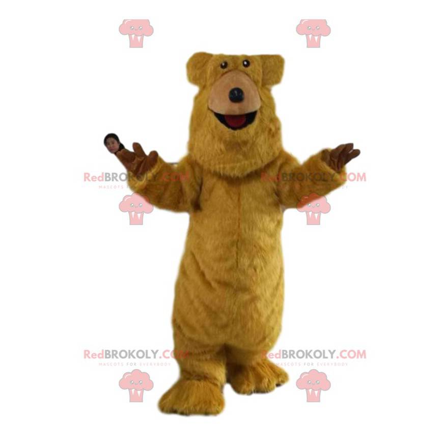 Mascote urso marrom muito alegre. Fantasia de urso -
