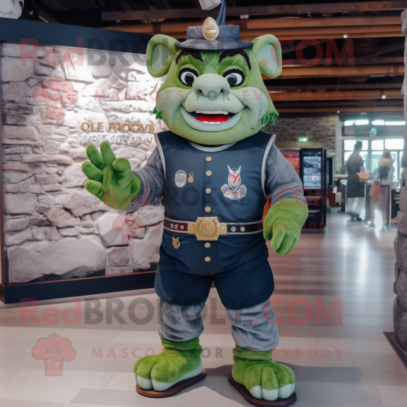 Olive Irish Castle mascot costume character dressed with a Denim Shorts and Bracelet watches
