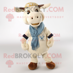 Cream Bull mascot costume character dressed with a Oxford Shirt and Scarves