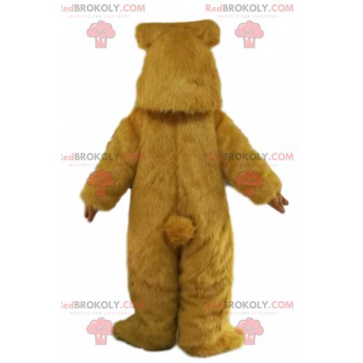 Mascotte dell'orso bruno molto allegra. Costume da orso -