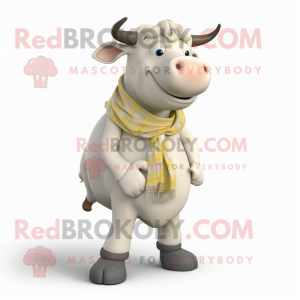 Cream Bull mascot costume character dressed with a Oxford Shirt and Scarves