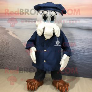 Navy Hermit Crab mascot costume character dressed with a Blouse and Shoe clips