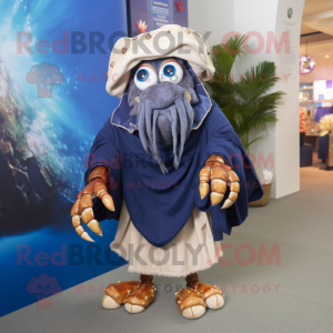 Navy Hermit Crab mascot costume character dressed with a Blouse and Shoe clips