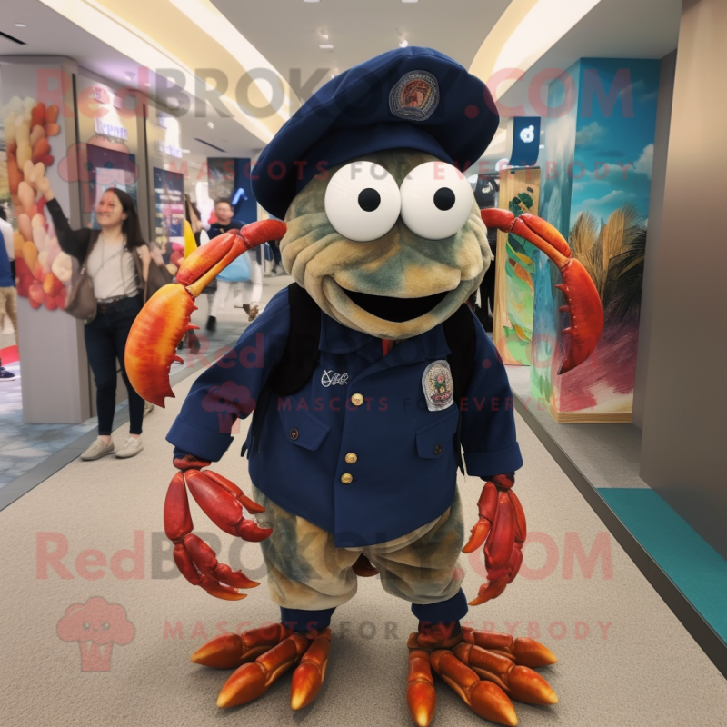 Navy Hermit Crab mascot costume character dressed with a Blouse and Shoe clips