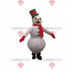 Mascotte de bonhomme de neige avec un beau chapeau vert -