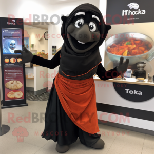 Black Tikka Masala mascot costume character dressed with a Culottes and Scarf clips