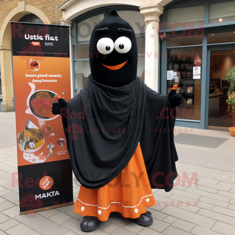 Black Tikka Masala mascot costume character dressed with a Culottes and Scarf clips