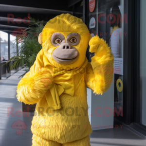 Lemon Yellow Orangutan mascot costume character dressed with a Turtleneck and Wraps