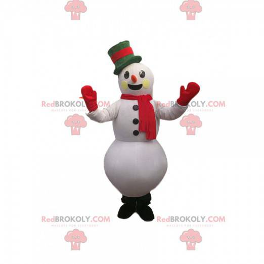 Mascote do boneco de neve com um lindo chapéu verde -