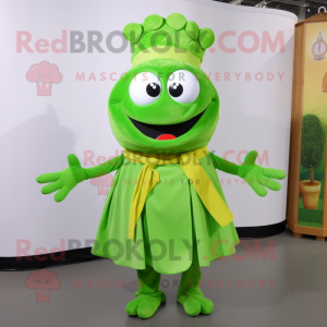 Lime Green Crab Cakes mascot costume character dressed with a Wrap Dress and Belts