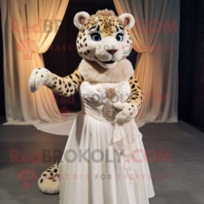 Tan Leopard mascot costume character dressed with a Wedding Dress and Cummerbunds